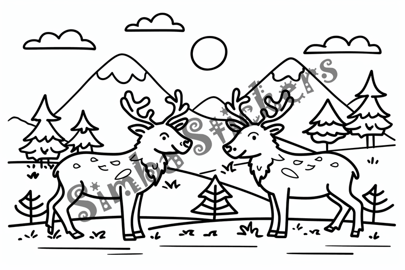 Colouring pages, bundle of elks, simple, 10 images