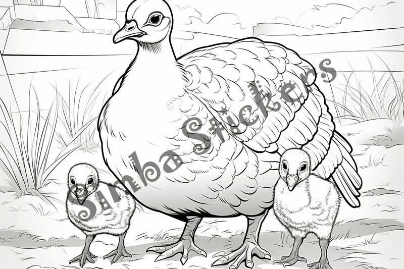 Colouring pages, bundle of turkeys, 50 images