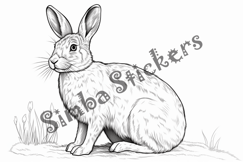 Colouring pages, bundle of singular rabbits, 10 images