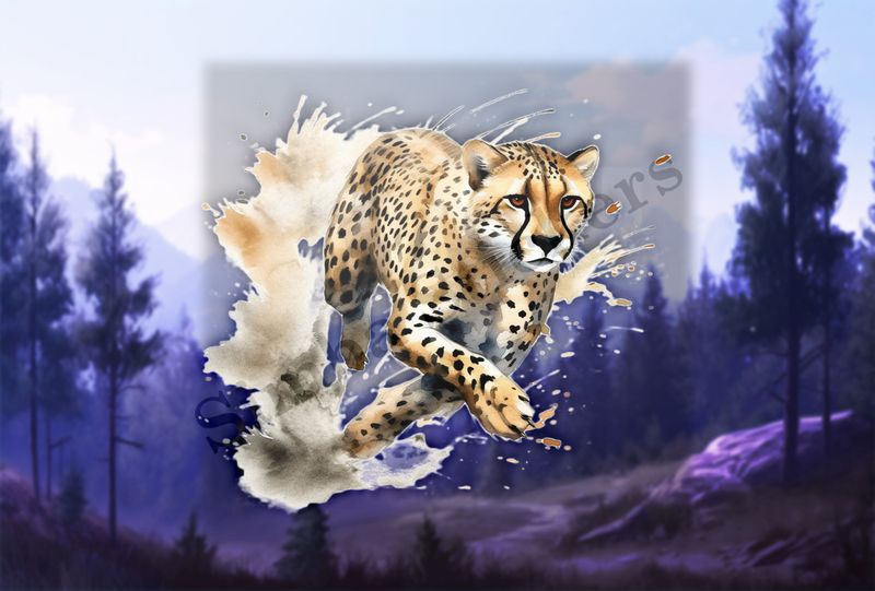 Cheetah running , watercolour
