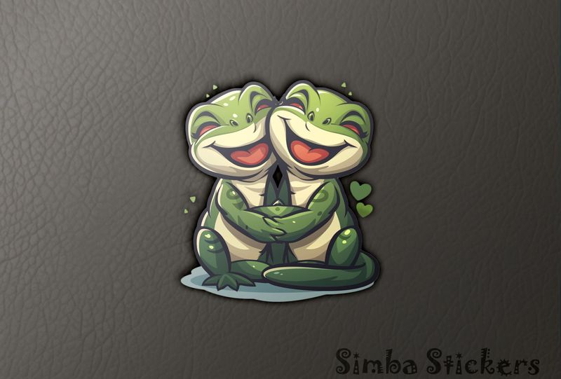 Green lizards laughling in loving embrace