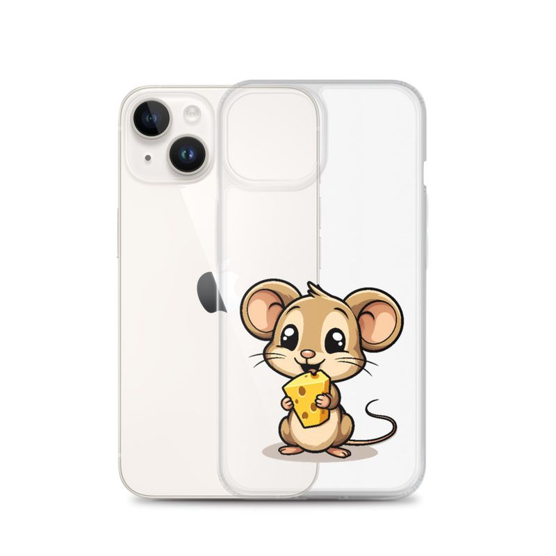 Clear Case for iPhone, Small Mouse happily licking large chunk of cheese, pqapy6