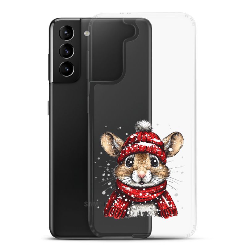 Clear Case for Samsung, Mouse wearing red winter hat and scarf in the snow, xg8dl3