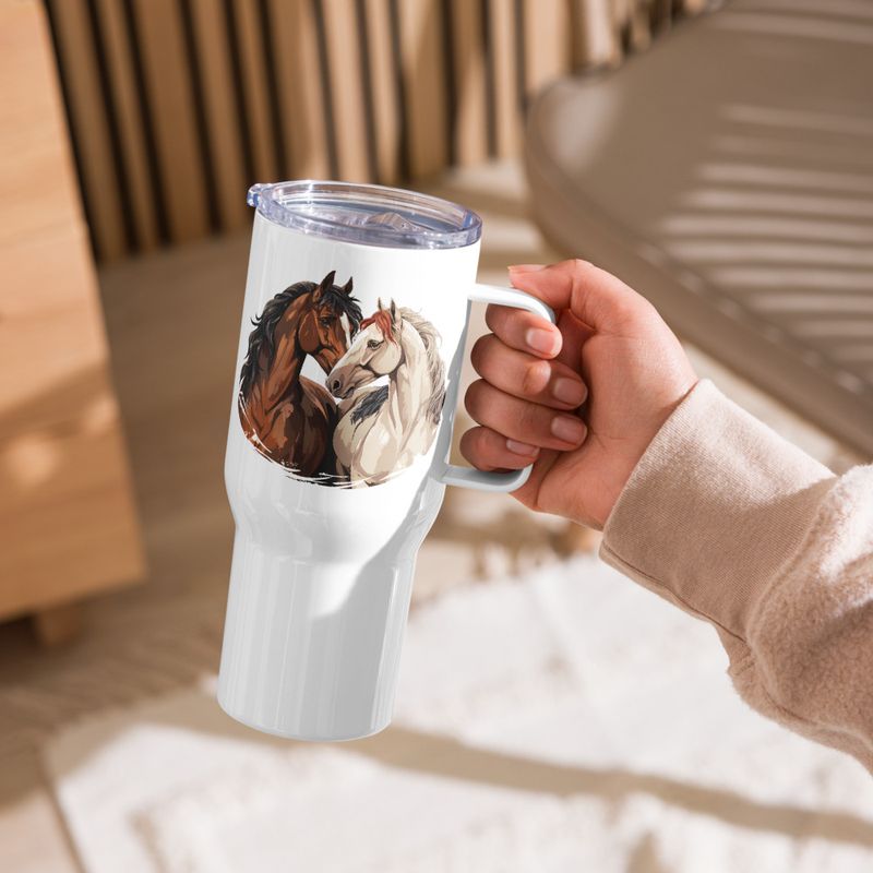 Travel Mug, Cattle, Horses nose-to-nose, jbgjpy