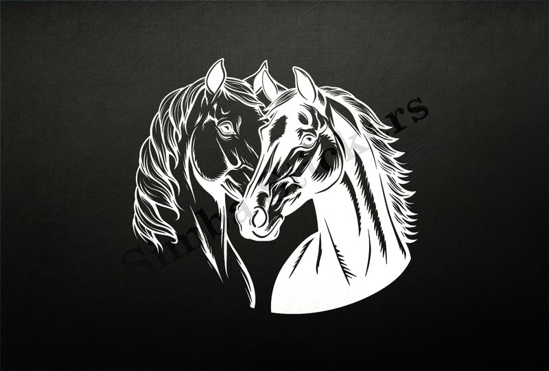 Horses in love, black and white bust outline art