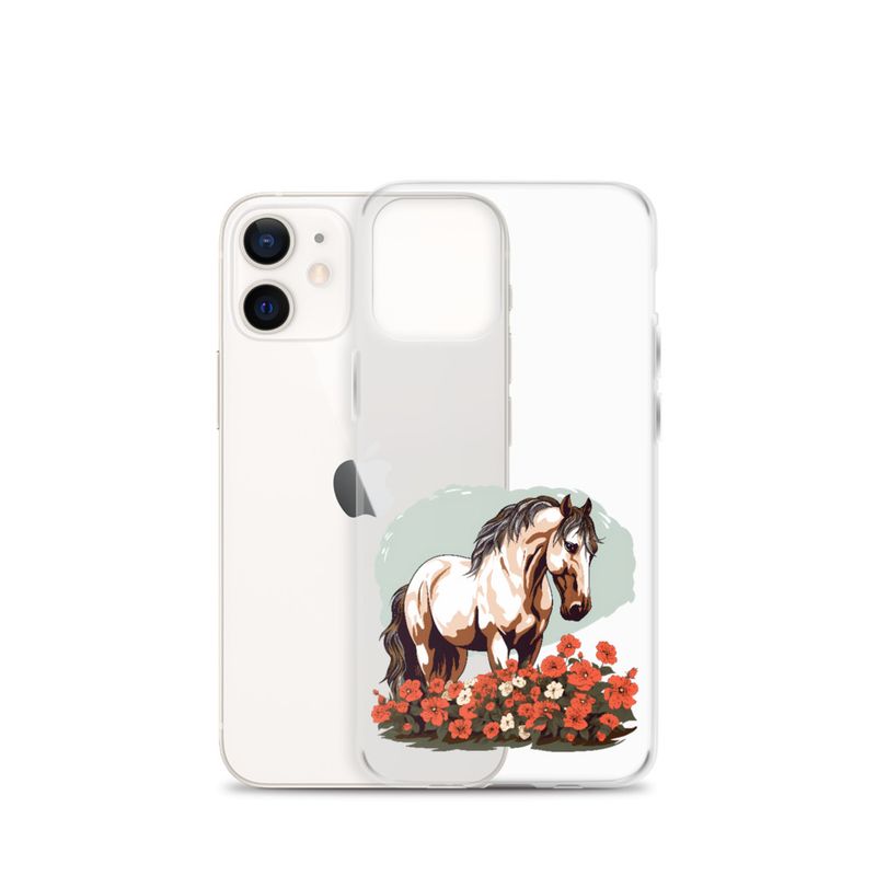 Clear Case for iPhone, Brown horse in field of red flowers, n4w2fj