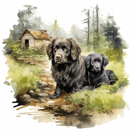 Newfoundland dogs, watercolour, image set, 10 images