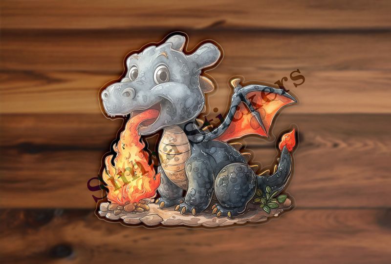 Cute baby dragon breathing fire