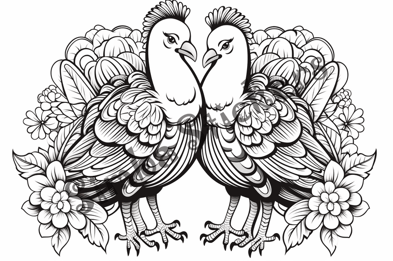 Colouring pages, bundle of turkeys in love, 10 images