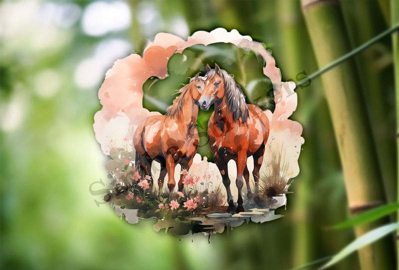Horses in love, watercolour