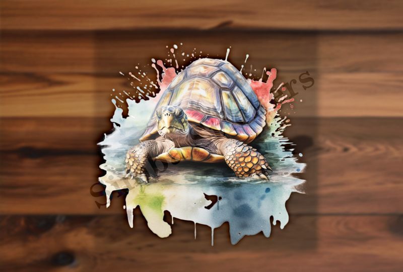 Tortoise in pool of water, watercolour