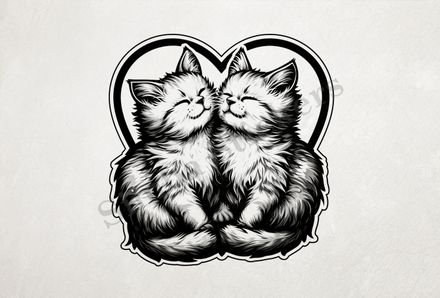 Cat kittens, romantic, outline art