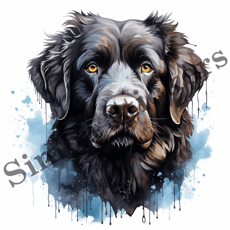 Newfoundland dogs wet in the rain, watercolour, image set, 10 images