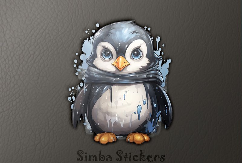 Penguin wearing scarf looking serious, watercolour, bmb6mv