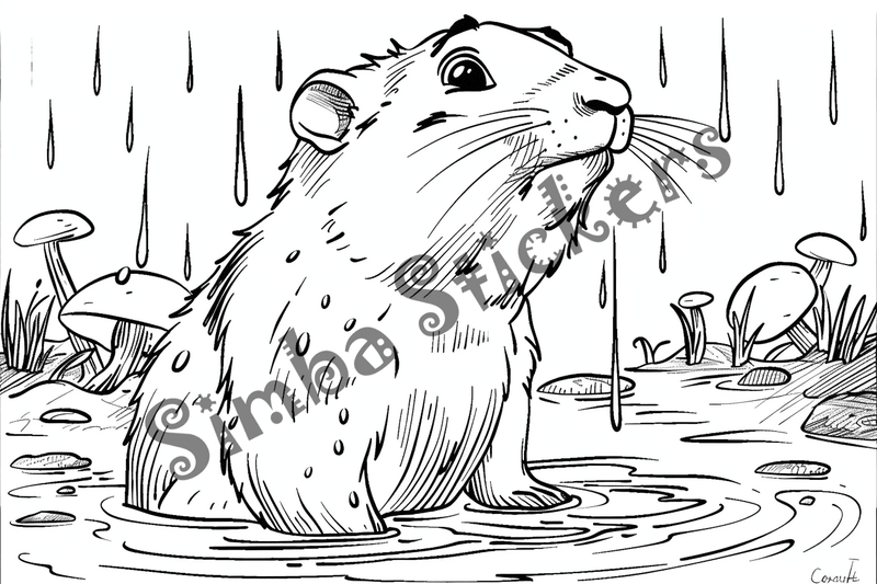 Colouring pages, bundle of groundhogs in the rain, 10 images