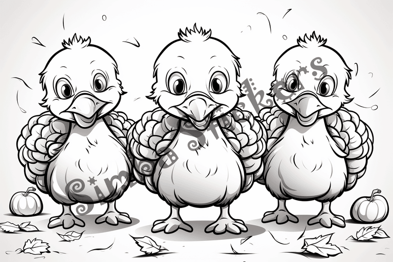 Colouring pages, bundle of turkey poults, 10 images