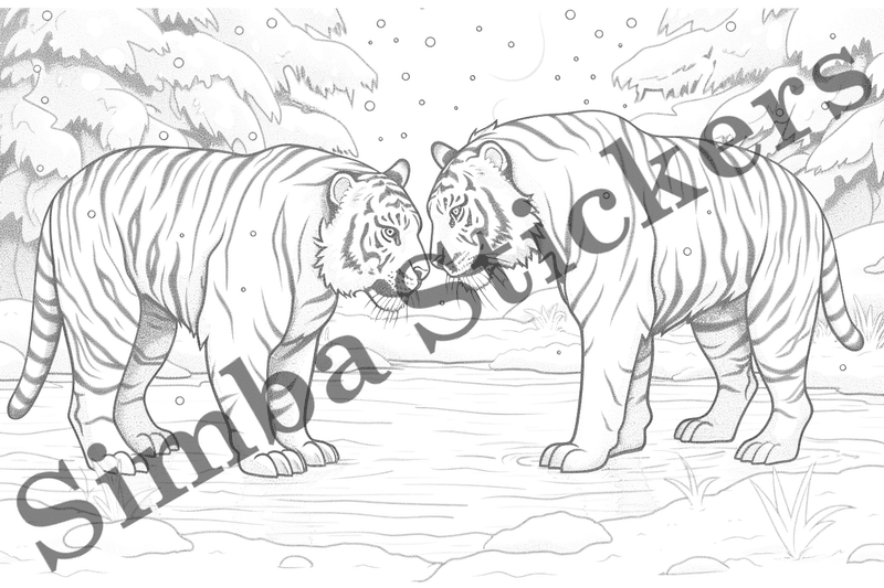 Colouring pages, bundle of tigers in love, 10 images