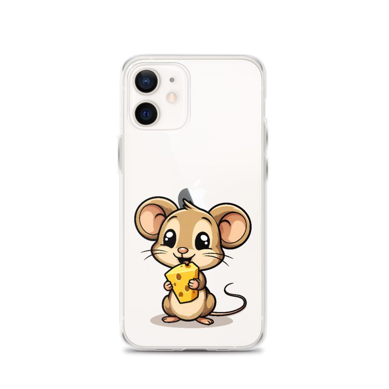 Clear Case for iPhone, Small Mouse happily licking large chunk of cheese, pqapy6