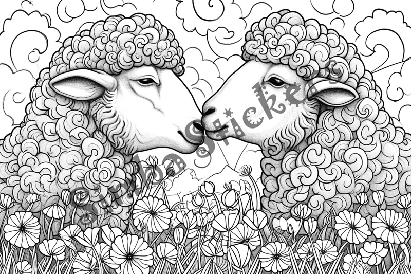 Colouring pages, bundle of sheep in love, 10 images