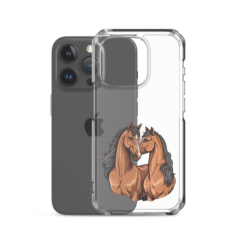 Clear Case for iPhone, Two brown horses snuggling, tdwcyd