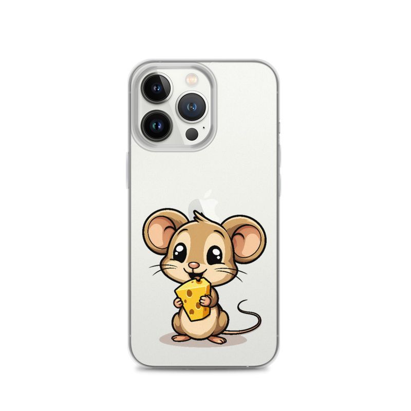 Clear Case for iPhone, Small Mouse happily licking large chunk of cheese, pqapy6