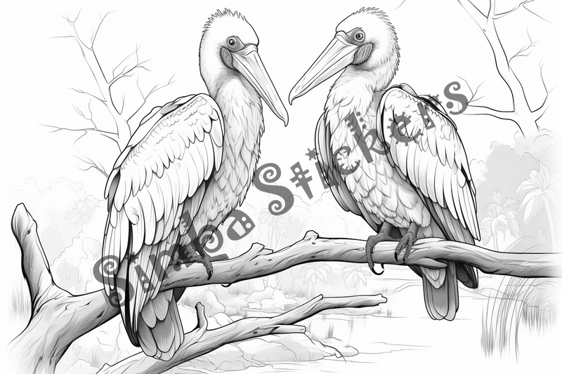 Colouring pages, bundle of marabou storks, 25 images