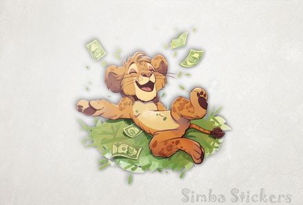 Simba Lion cub happily lifting leg up in flying money