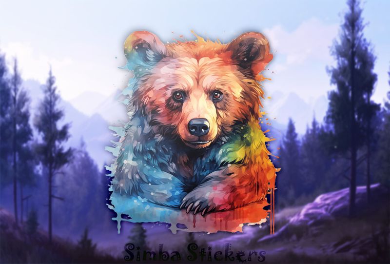 Thoughtful young bear, warm watercolours, rdz3xg