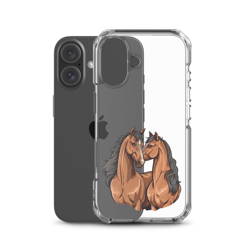 Clear Case for iPhone, Two brown horses snuggling, tdwcyd