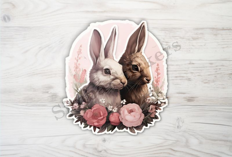 Bunnies in love, in flowers, vintage