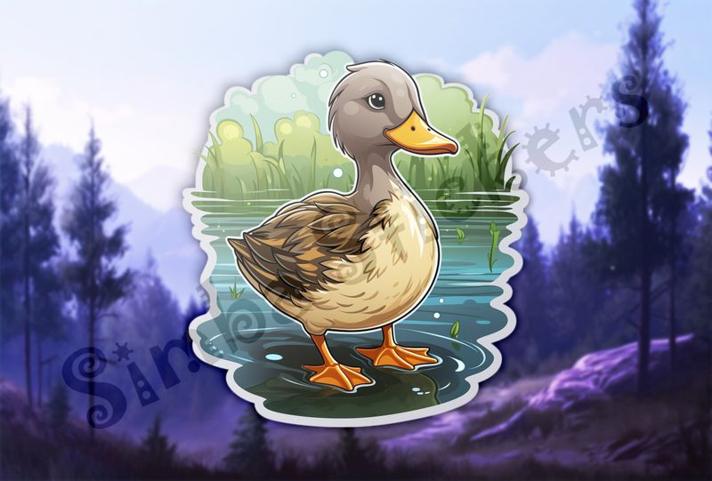 Duckling standing in a pond