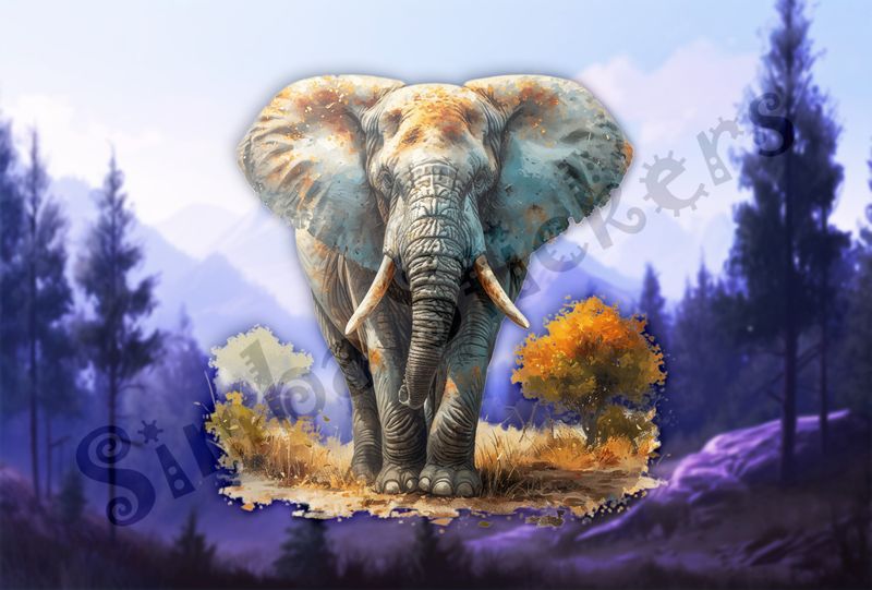 Elephant in brown grass, watercolour, rwl1rr