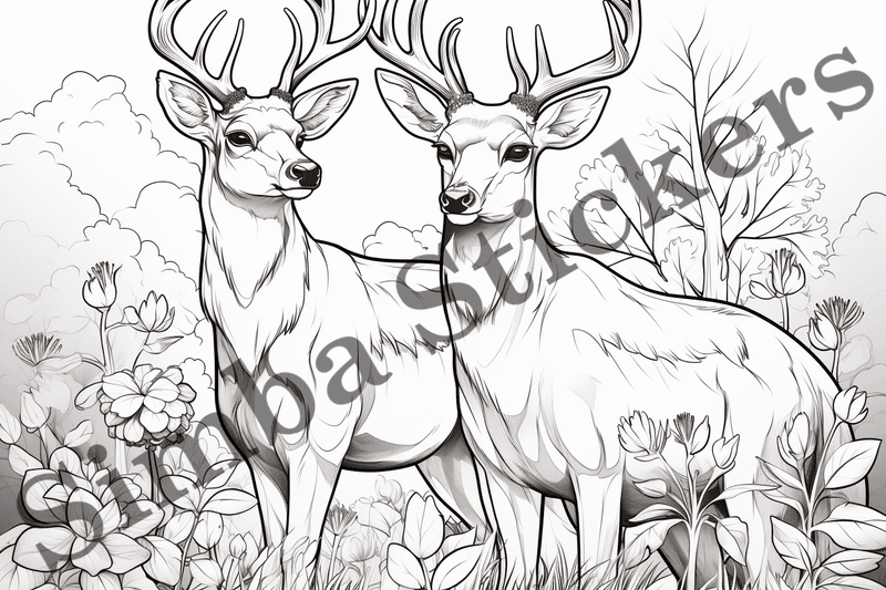 Colouring pages, bundle of deer in love, 10 images