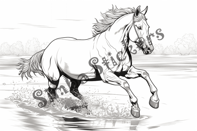 Colouring pages, bundle of horses running, 10 images