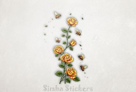Bees buzzing around yellowish rose flower