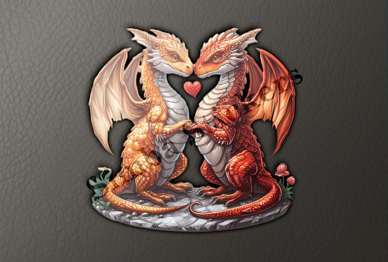 Red dragons in love, watercolour