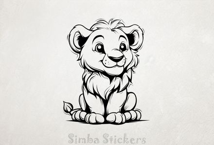 Lion cub sitting down smiling, outline art, 8azdit
