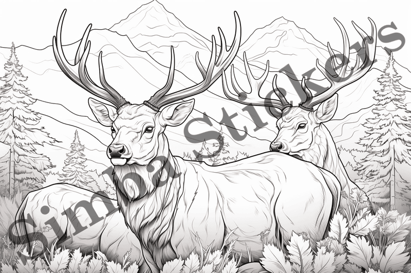 Colouring pages, bundle of deer, 25 images
