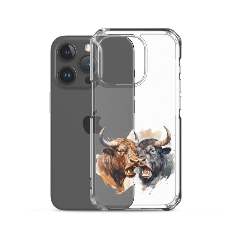 Clear Case for iPhone, Bulls facing up to each other, watercolour, dx5eff