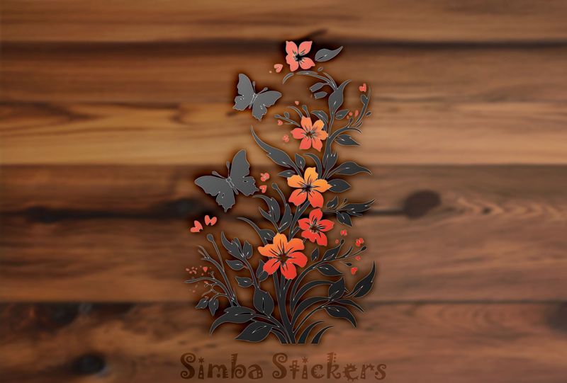 Black butterfly among orange flowers, outline art, mtipdr