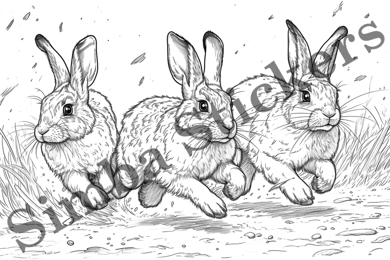 Colouring pages, Bundle of hares, 10 images