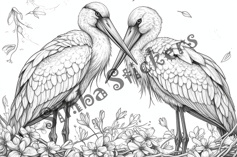 Colouring pages, bundle of marabou storks 2, 25 images