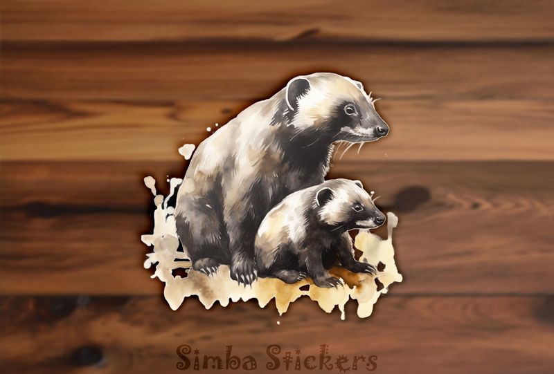 Honey Badger with child, watercolour, cttwbk