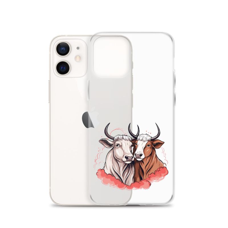 Clear Case for iPhone, Bull and cow, romantic, reddish clouds, qoucds