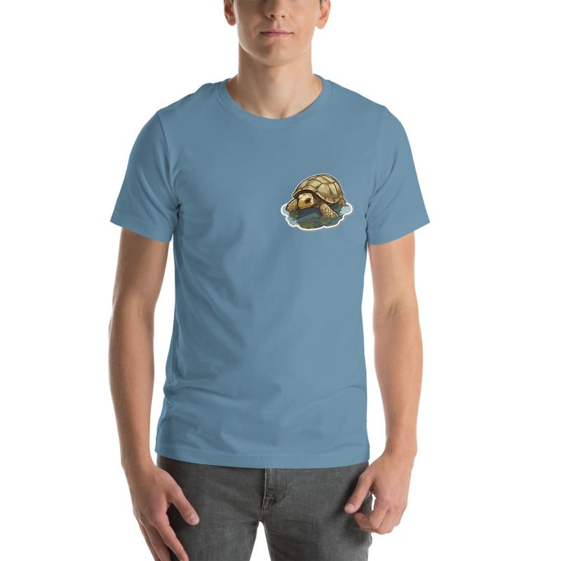 Unisex Staple T-Shirt, Tortoise in shallow water, left chest