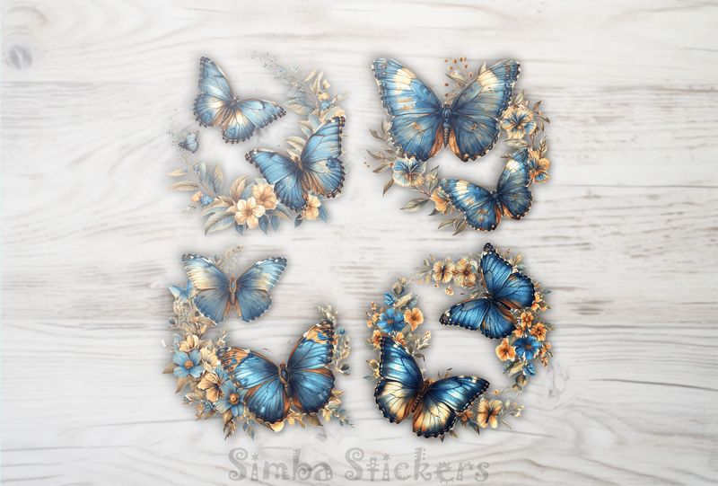Butterflies flying around flowers, 4-in-1, watercolour, h41pef