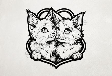 Cats in love, outline art