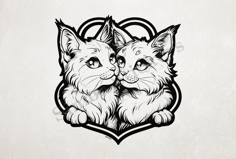 Cats in love, outline art