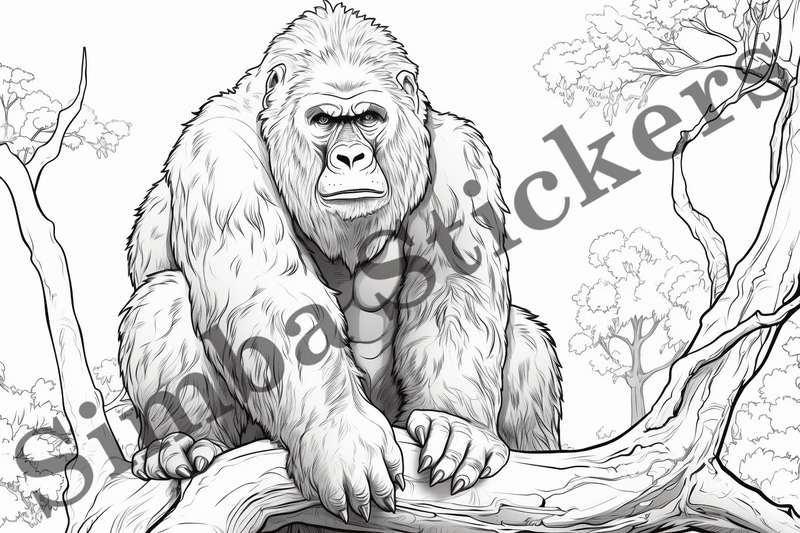 Colouring pages, bundle of gorillas, 25 images