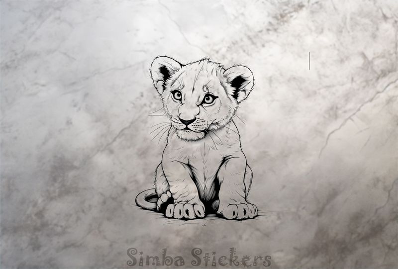 Lion cub sitting down, outline art, msjn2a